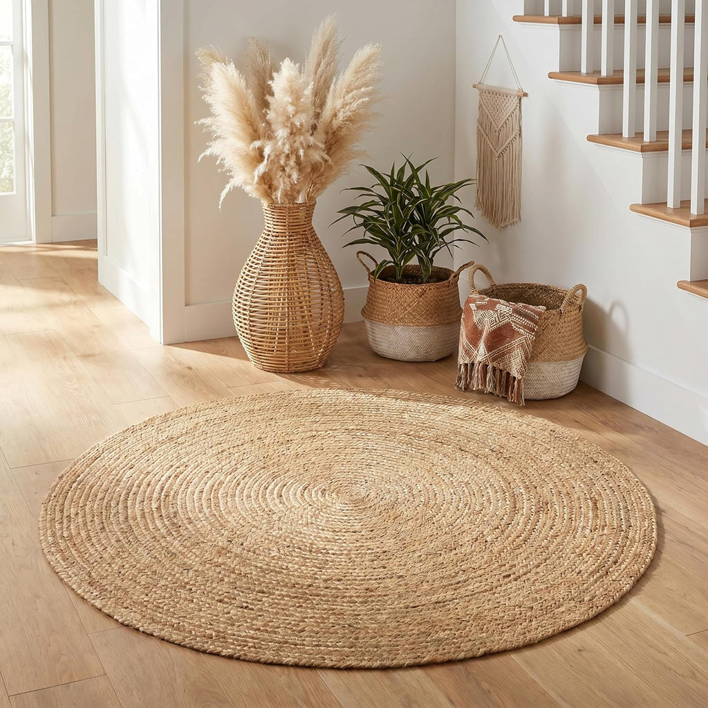 4ft Natural Braided Jute Round Rug