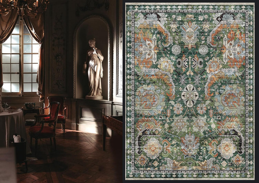 Green Vintage Tribal Washable Rug