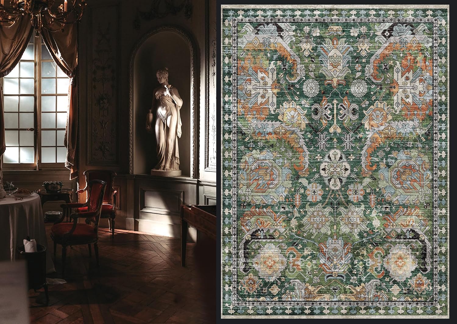 Green Vintage Tribal Washable Rug