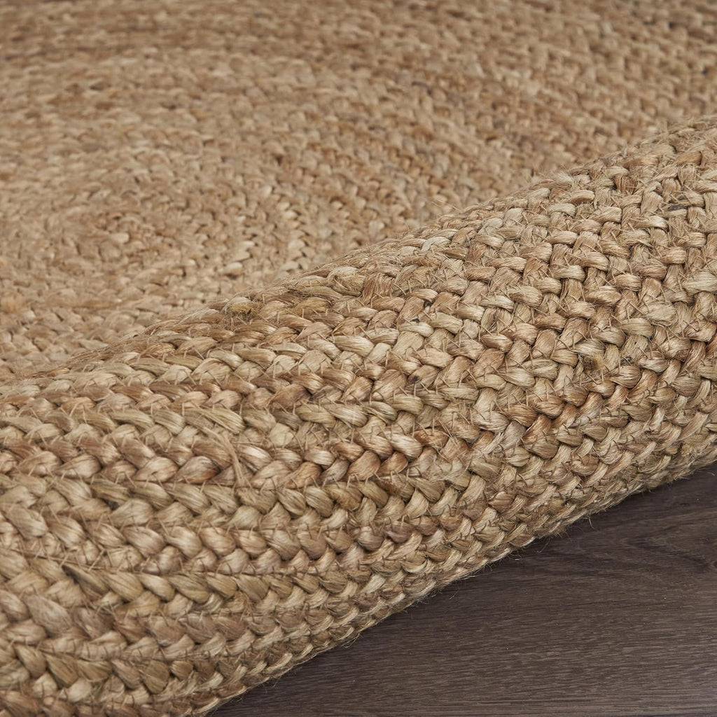 4ft Tan Braided Jute Round Rug