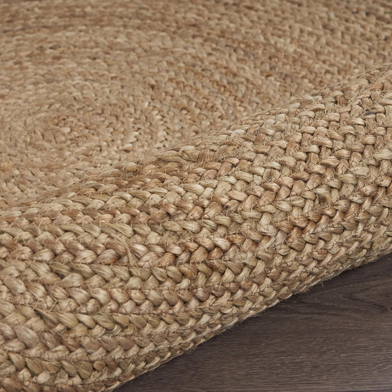 4ft Tan Braided Jute Round Rug