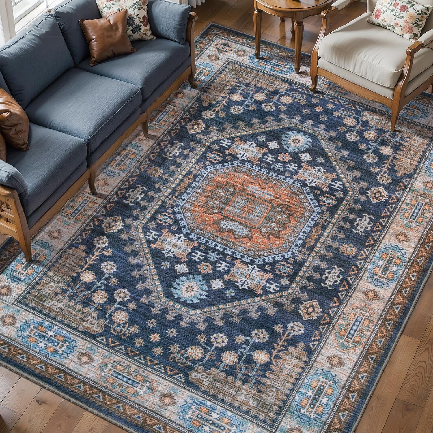 Tangsoo Blue Orange Vintage Area Rug