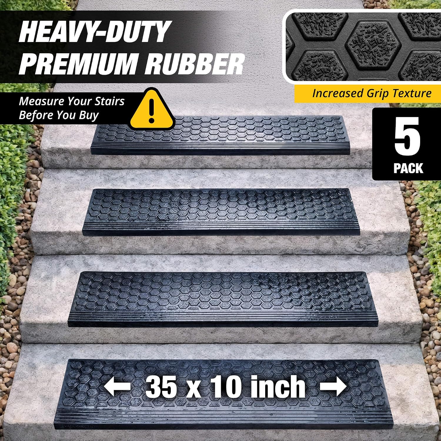5pc Thunder Grip Rubber Stair Treads
