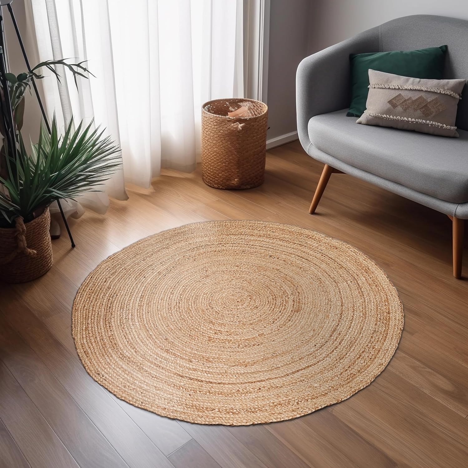 3ft Reversible Braided Jute Round Rug