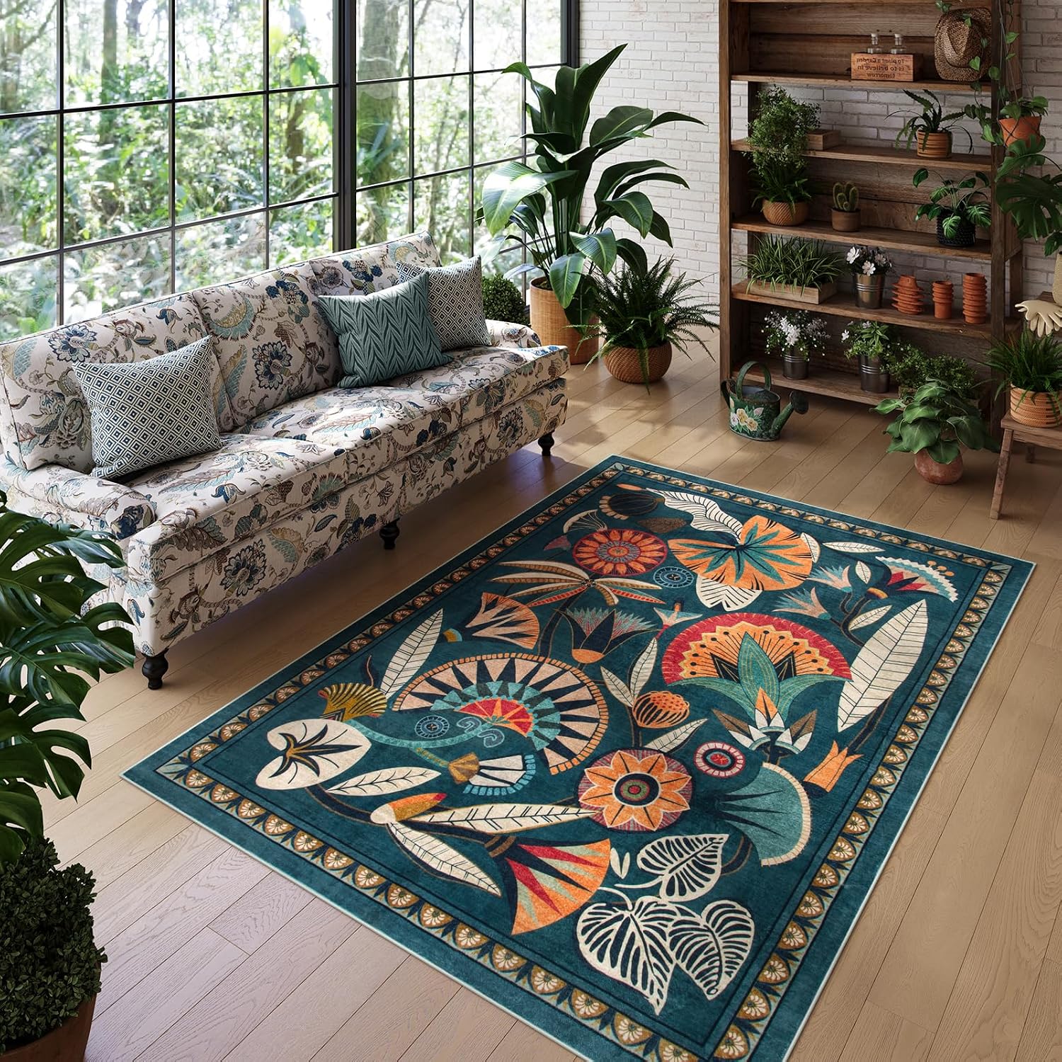 Zealude Boho Green Area Rug