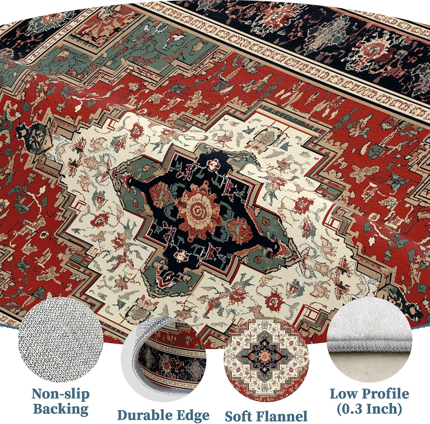 Red Green Vintage Persian Area Rug
