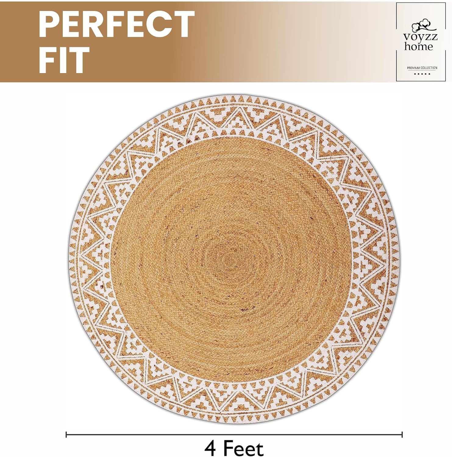 4ft White Border Braided Jute Round Rug