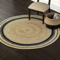 2ft Beige Black Line Braided Jute Round Rug