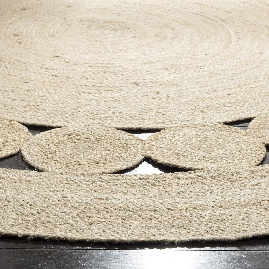 6ft Ivory Hand Braided Jute Round Rug NF364B
