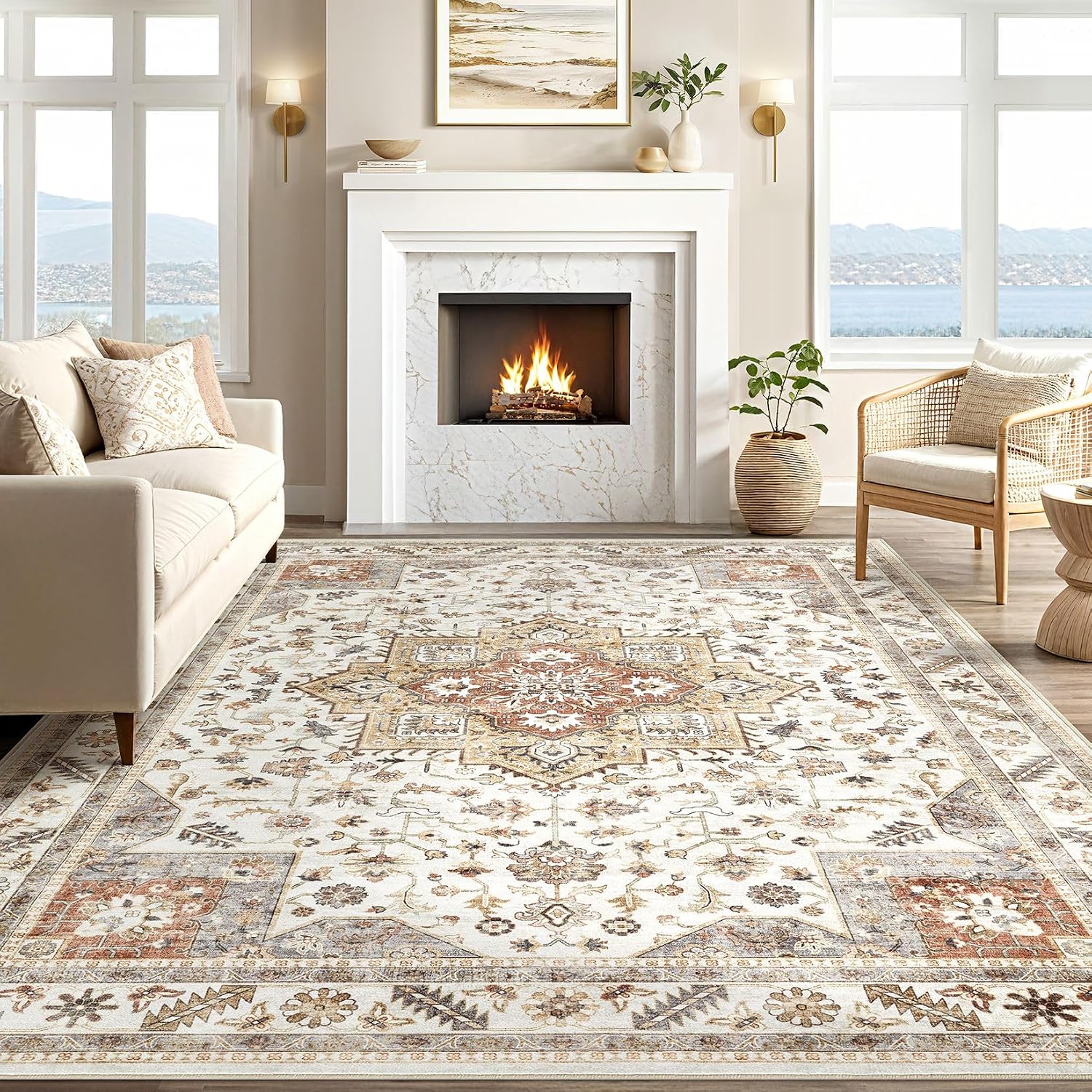 Golden Taupe Vintage Oriental Area Rug
