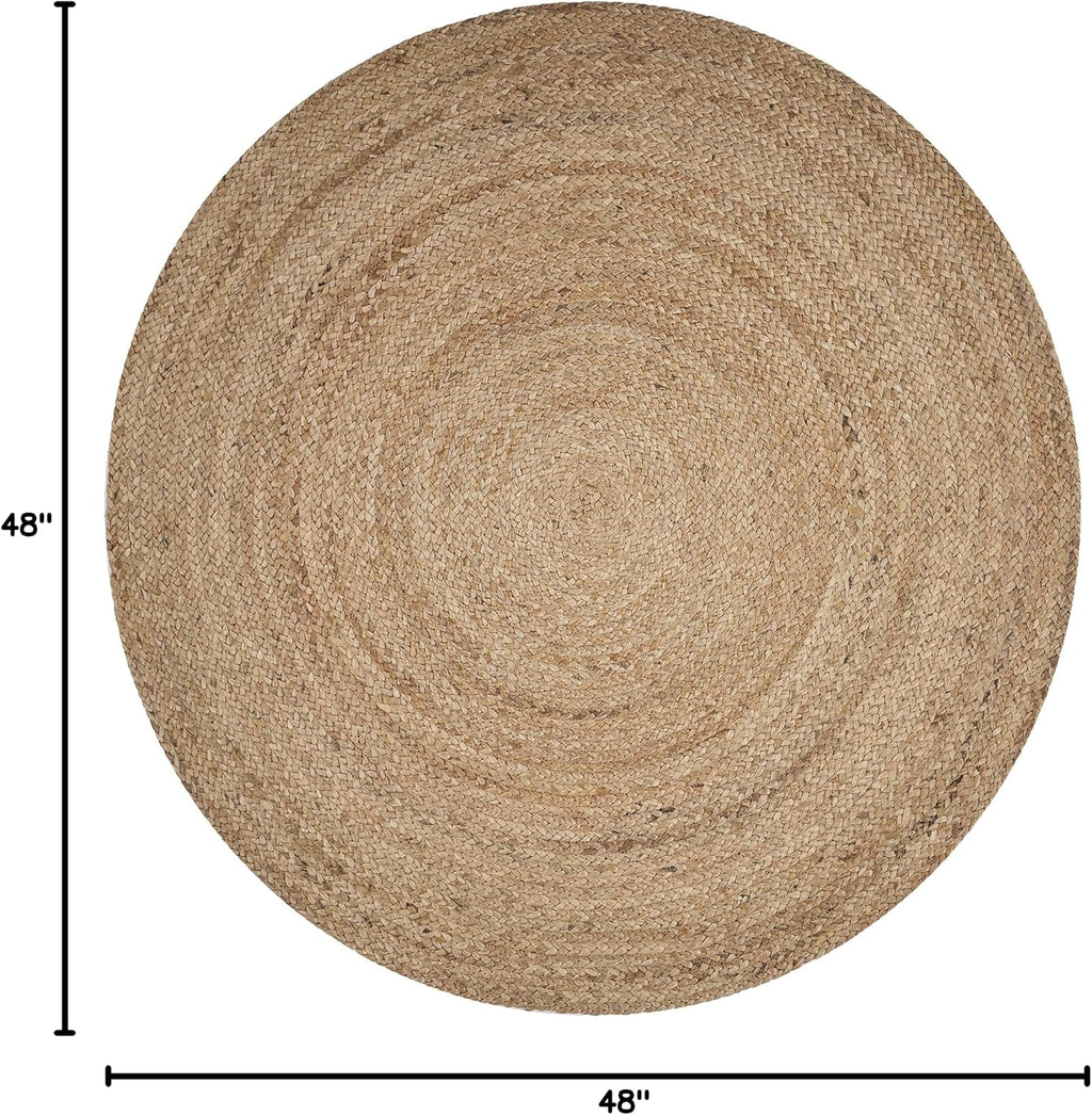 4ft Tan Braided Jute Round Rug