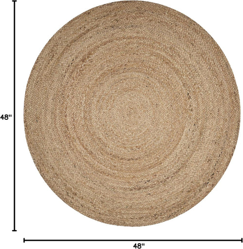 4ft Tan Braided Jute Round Rug