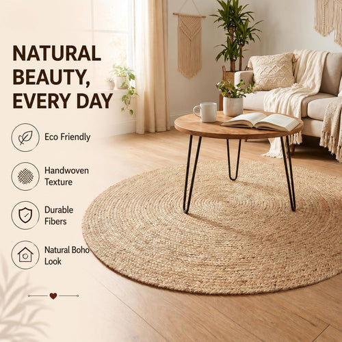 4ft Natural Braided Jute Round Rug
