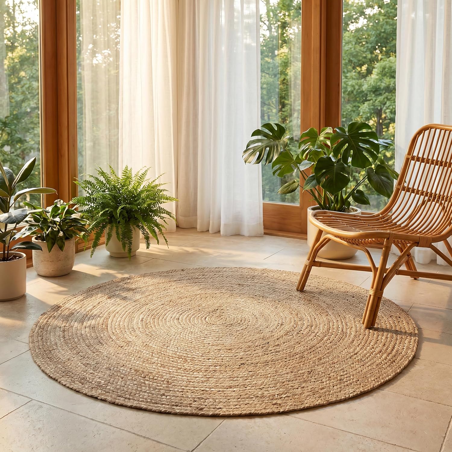 4ft Natural Braided Jute Round Rug