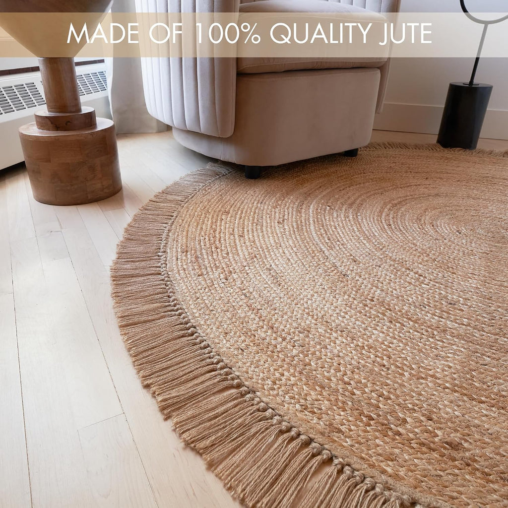 5ft Hand Woven Braided Jute Round Rug