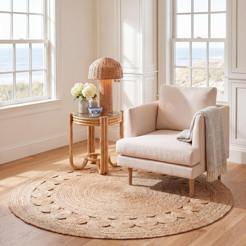 6ft Ivory Hand Braided Jute Round Rug NF364B