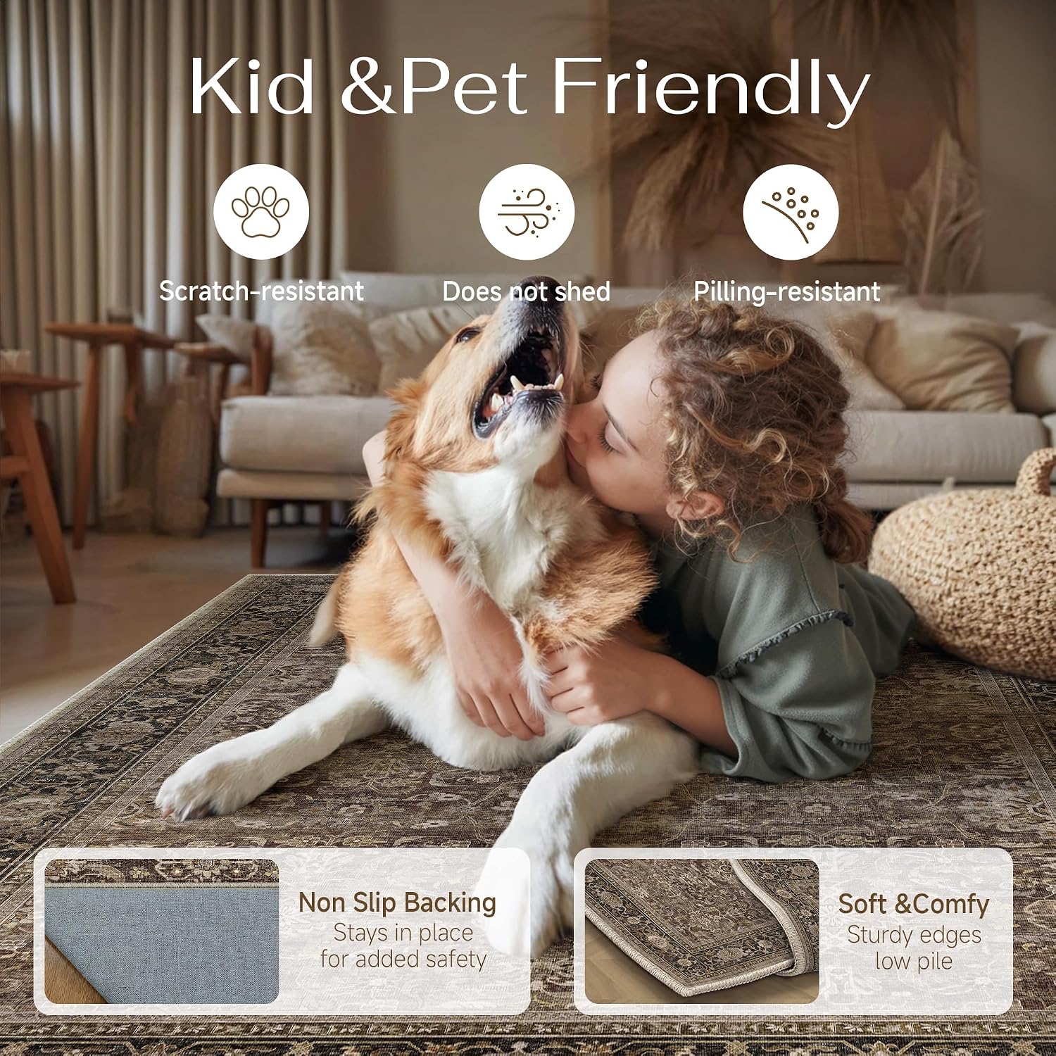 HUGEAR Brown Vintage Area Rug
