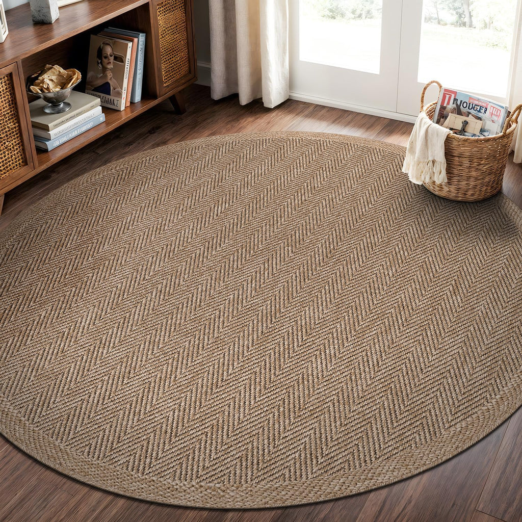 6ft Herringbone Washable Jute Round Rug