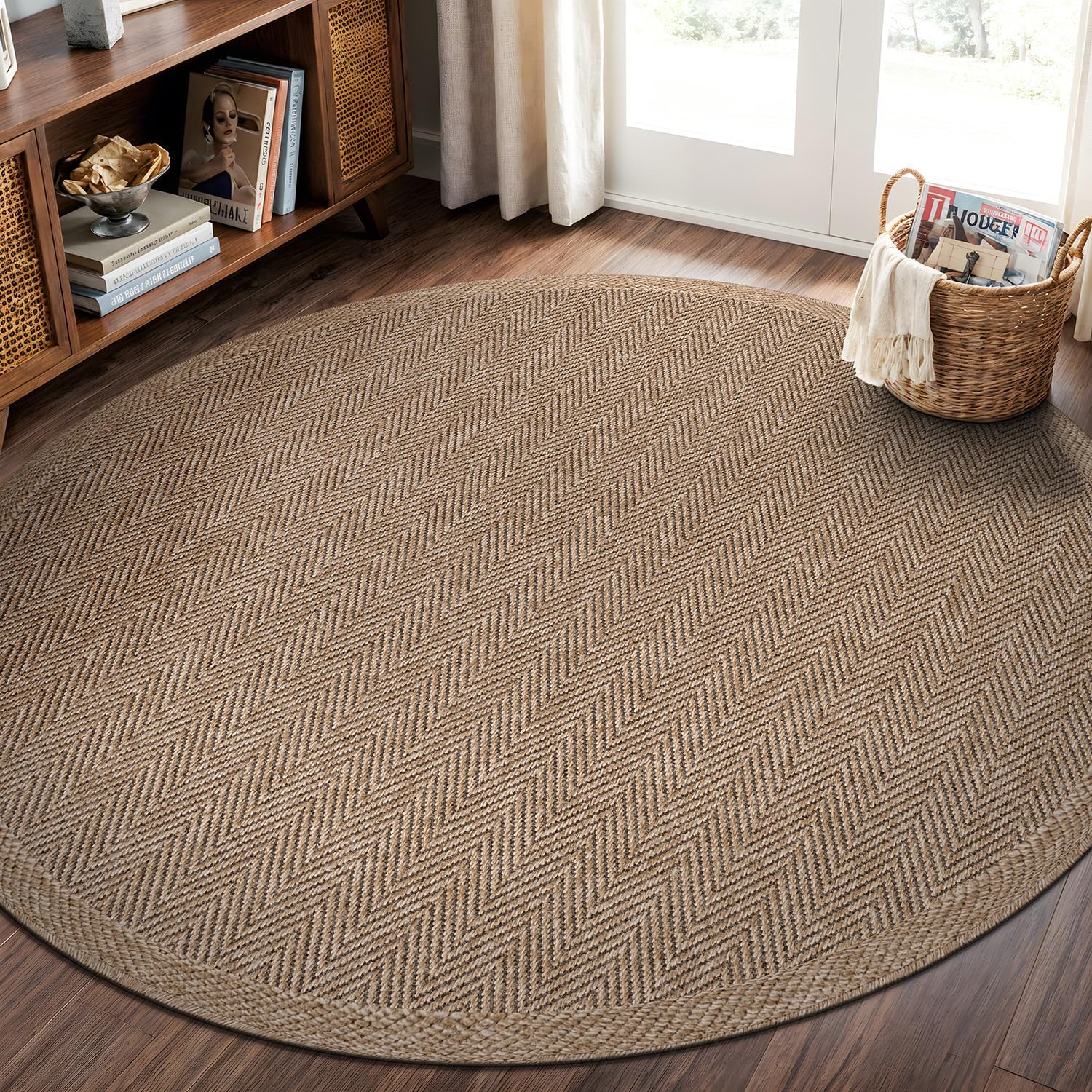 6ft Herringbone Washable Jute Round Rug