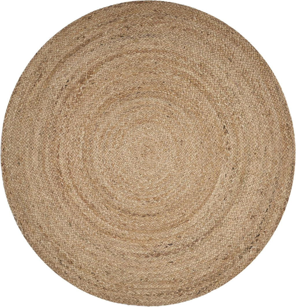 4ft Tan Braided Jute Round Rug