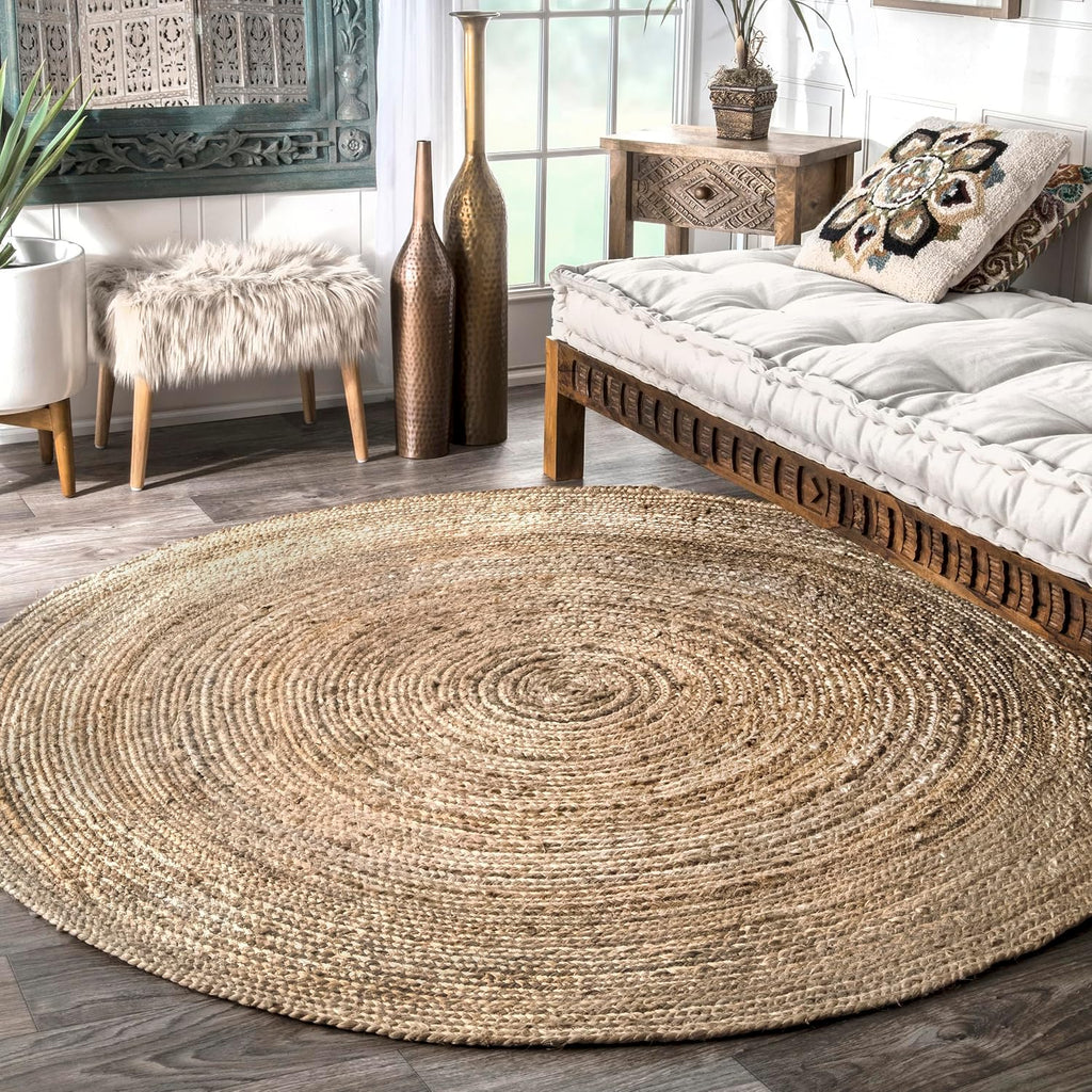 7ft Solid Hand Woven Jute Round Rug