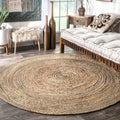 7ft Solid Hand Woven Jute Round Rug
