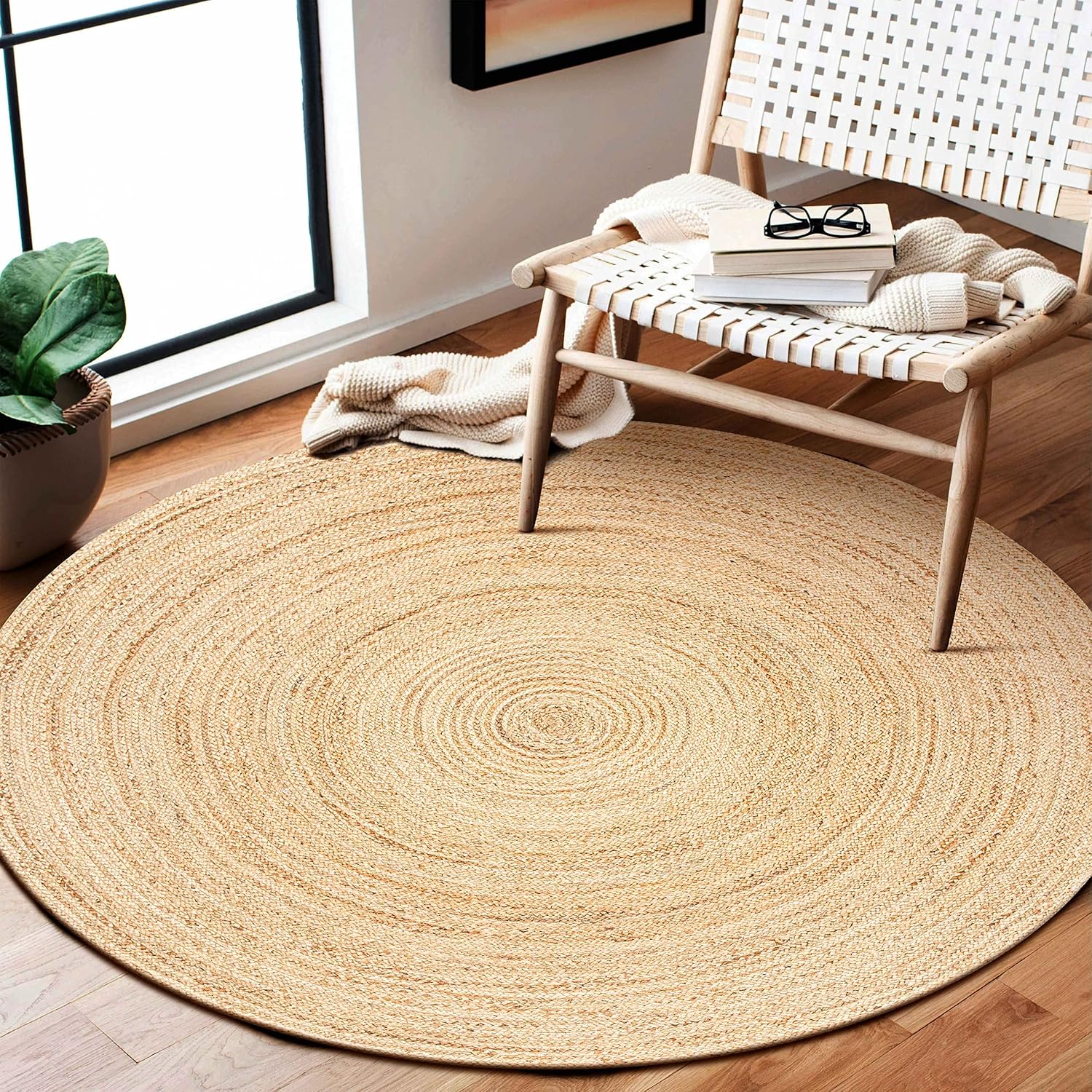 5ft Reversible Braided Jute Round Rug