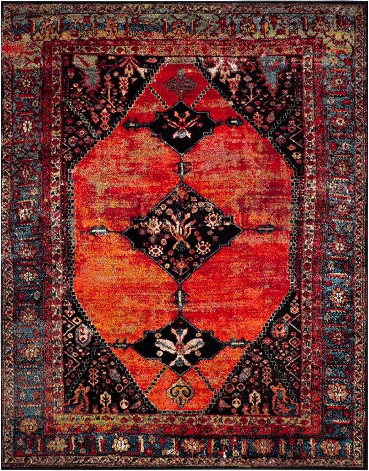 Vintage Hamadan Orange Multi Rug