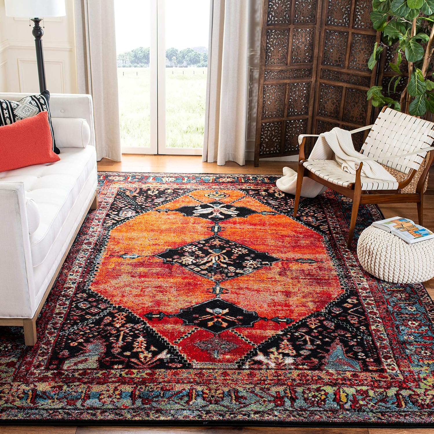 Vintage Hamadan Orange Multi Rug